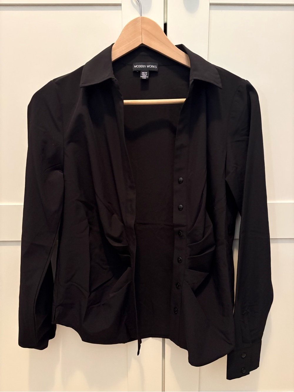 Modern Works Black Ruched Button-Down Shirt - Picture 2 of 5